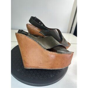 Chloe Womens Green Leather Platform Wedge Sandals Sz 40 / 9.5